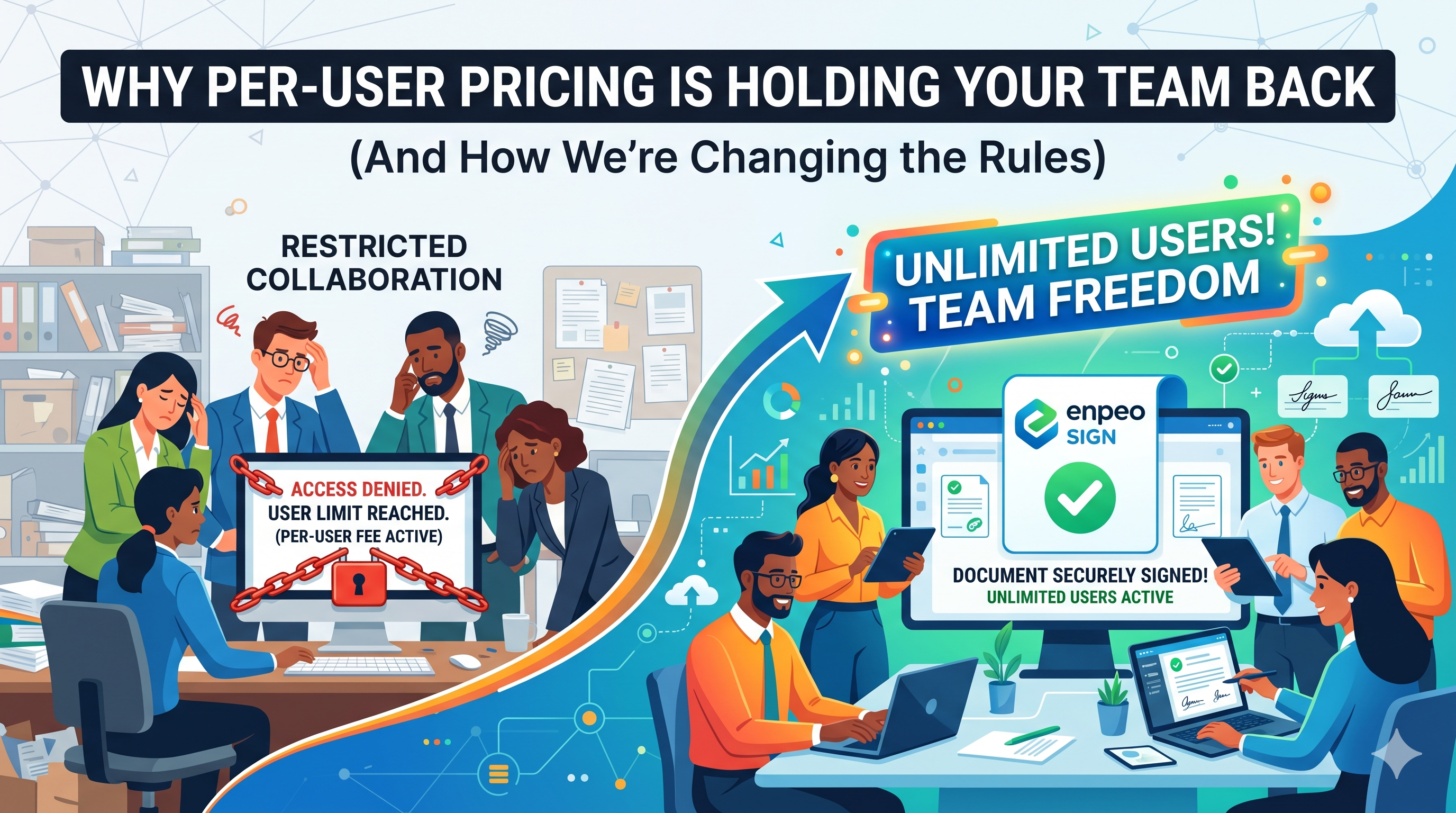 Blog cover: team collaboration and unlimited-user pricing concept